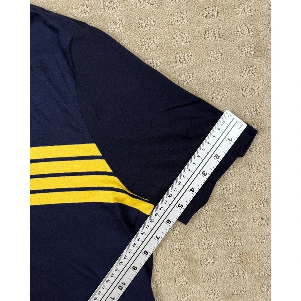 Mens Banana Republic Polo Golf Shirt Striped Navy Yellow Short Sleeve Sz L #1348
